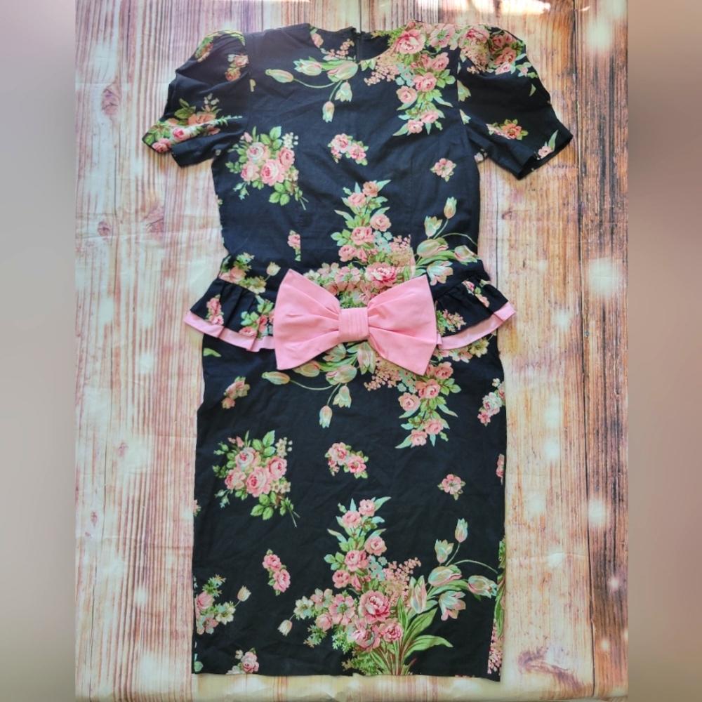 Handmade Dress Floral Bow Peplum Ruffle